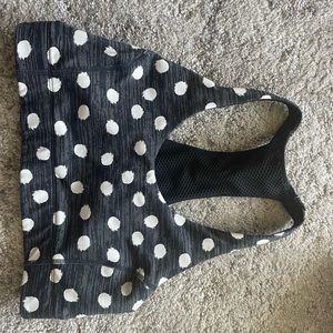 Outdoor Voices sports bra and leggings, polka dot print.